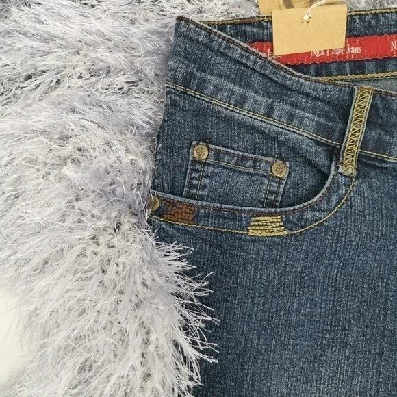 Next New Women's 13/14 Regular Boot Cut Blue Jeans Mid Rise with Embroidery - Picture 4 of 16